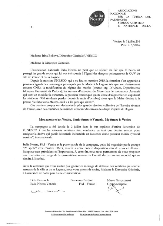 7 juillet lettera UNESCO